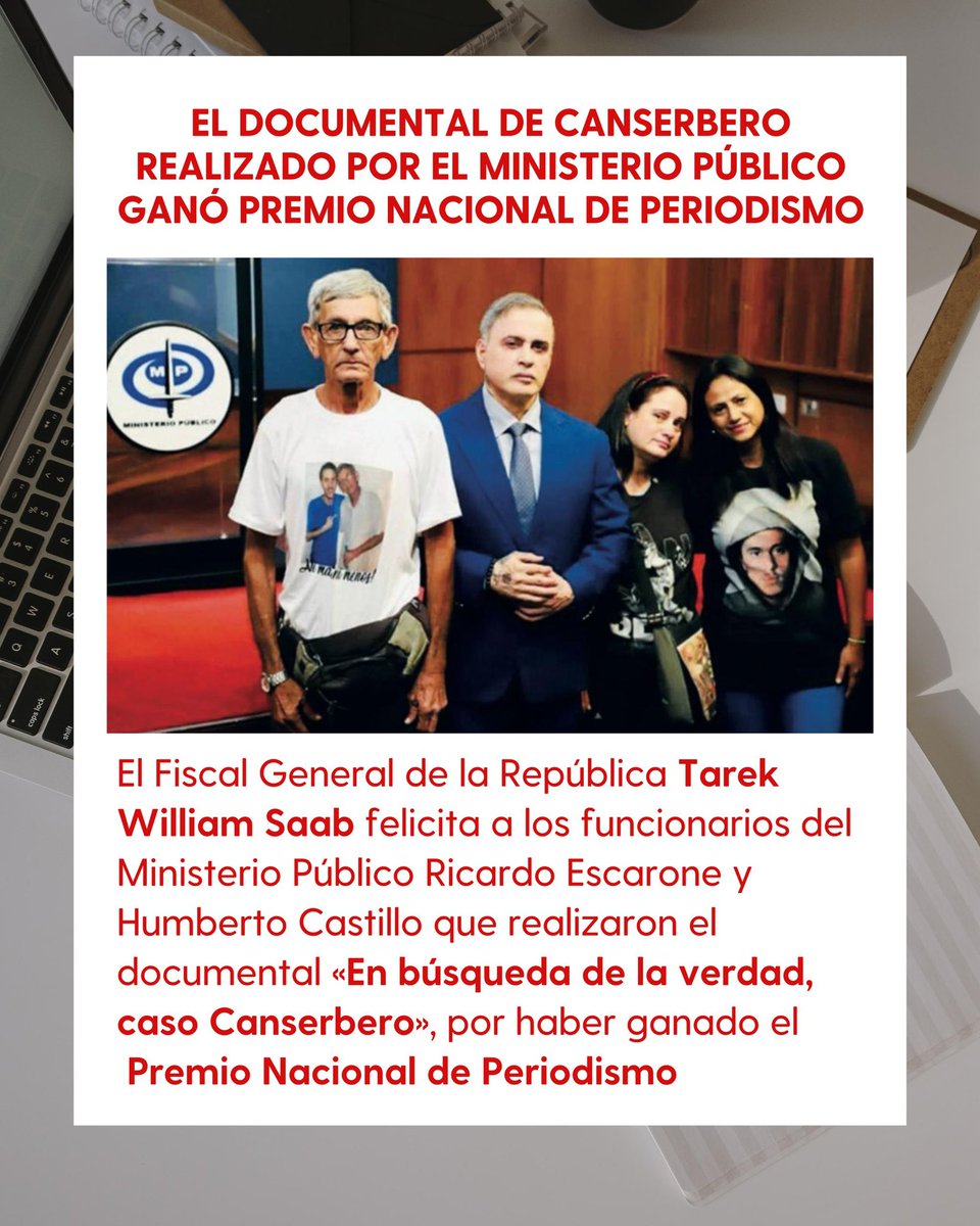 TarekWiliamSaab's tweet photo. #FELICITO

 a nuestros talentosos funcionarios del @MinpublicoVEN Ricardo Escarone y Alejandro Castillo por haber obtenido el PREMIO NACIONAL DE PERIODISMO ( Mención Documental ) por su extraordinario trabajo #documentalista realizado a través de un teléfono celular llamado EN BUSQUEDA DE LA VERDAD/CASO CANSERBERO.

Dicha especial creación artística explica de manera didáctica e impecable nuestra labor investigativa realizada para descubrir los hallazgos más inéditos que #determinaron el total esclarecimiento del imperdonable #asesinato del genial Tyrone Gonzales CANSERBERO.

Para el publico amante  del arte, la música, la justicia y la verdad los invitamos a ver esta obra excepcional a travez de nuestro canal de Youtube @MPvenezolano.