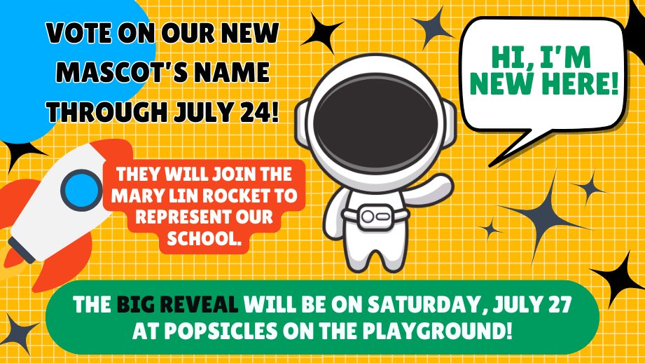 Mary Lin Elementary School (@apsmarylin) on Twitter photo Hey Mary Lin students, staff, and community! We need your help in selecting our newest team member’s name – our school mascot! Your voice matters, so click the link in our bio to cast your vote! Make your mark on our school's identity!!!🚀<a href="/apsupdate/">ATL Public Schools</a> <a href="/msbringslid/">Denise Bringslid</a> <a href="/katie_zubrowski/">Katie Zubrowski</a> Hey Mary Lin students, staff, and community! We need your help in selecting our newest team member’s name – our school mascot! Your voice matters, so click the link in our bio to cast your vote! Make your mark on our school's identity!!!🚀<a href="/apsupdate/">ATL Public Schools</a> <a href="/msbringslid/">Denise Bringslid</a> <a href="/katie_zubrowski/">Katie Zubrowski</a>