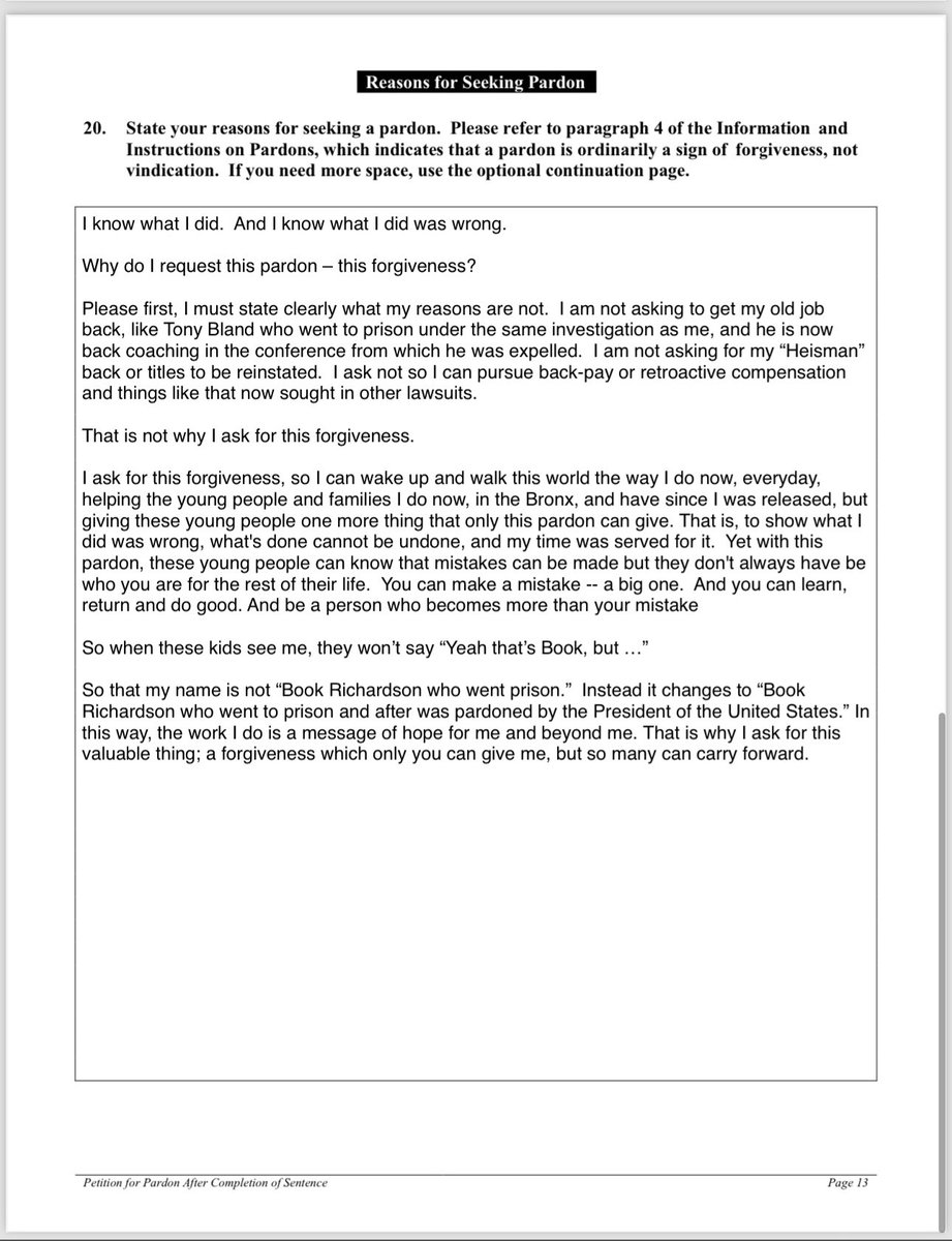 Here is the personal statement outlining the reasons for seeking the pardon. Thank you very much.