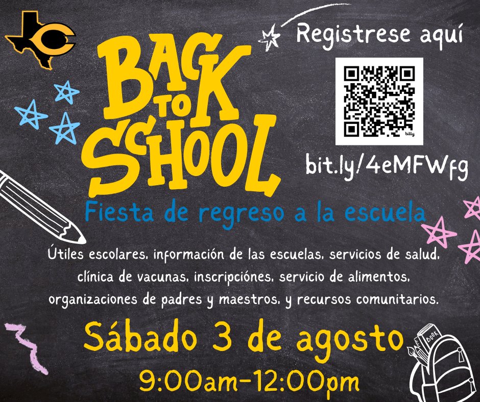 OfficialCISD's tweet photo. ⭐️Back to School Bash
⭐️Saturday, August 3, from 9 a.m. to 12 p.m. at Crandall Middle School. 
⭐️Please complete a registration for each Crandall ISD student that will be attending. Register here: https://t.co/kBUWmCxt24 https://t.co/9IOSeF9AnT