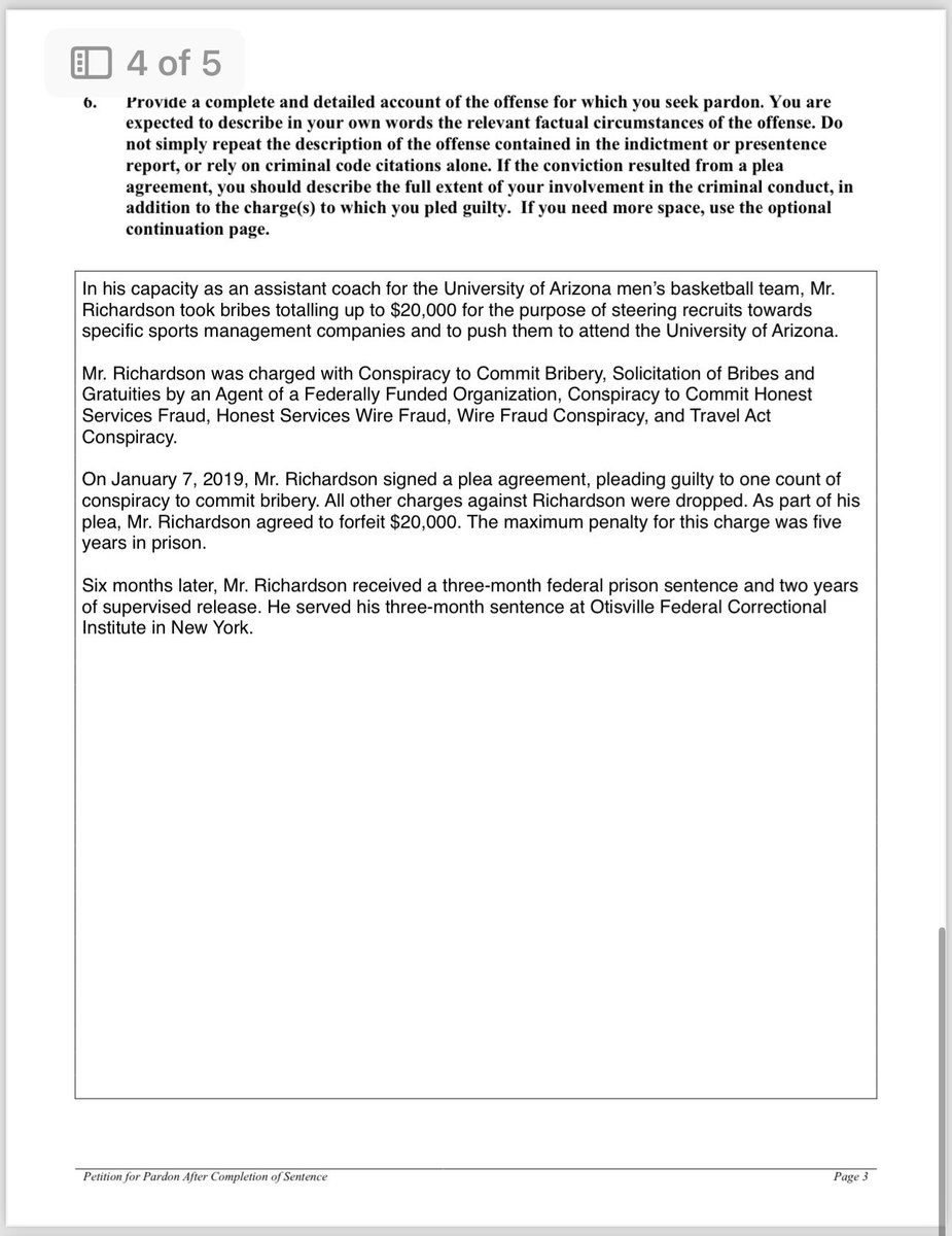 And here is part of the official application for the petition for a federal pardon.🙏