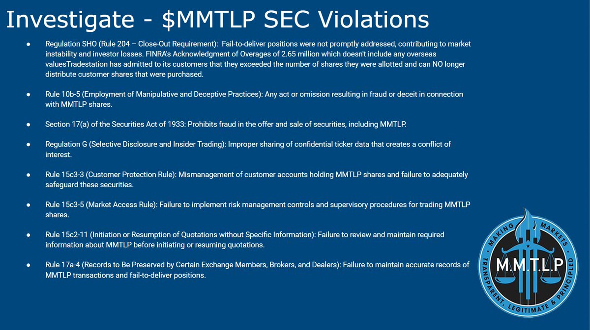 Hi $MMLTP - New Congressional Investigation Requested Outreach template!  https://t.co/wRny3gM1gl <<--LINK Subject - Congressional Investigation  Needed - Comprehensive Overview of FINRA and SEC Violations and Conflict of  Interest Issues in the MMTLP