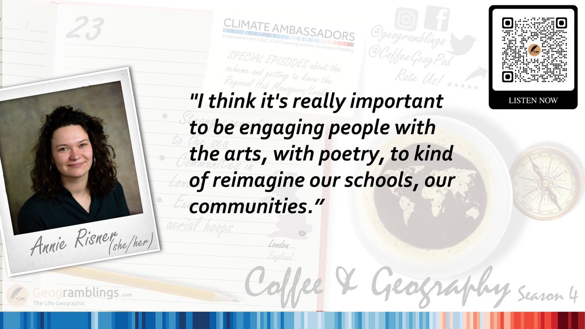 CoffeeGeogPod's tweet image. Don't miss this inspiring episode of #CoffeeAndGeography with London's #ClimateAmbassadors leader Annie Risner! 
A must-listen for anyone who cares about a sustainable future. 🌍🎙️ soundcloud.com/geogramblings/…