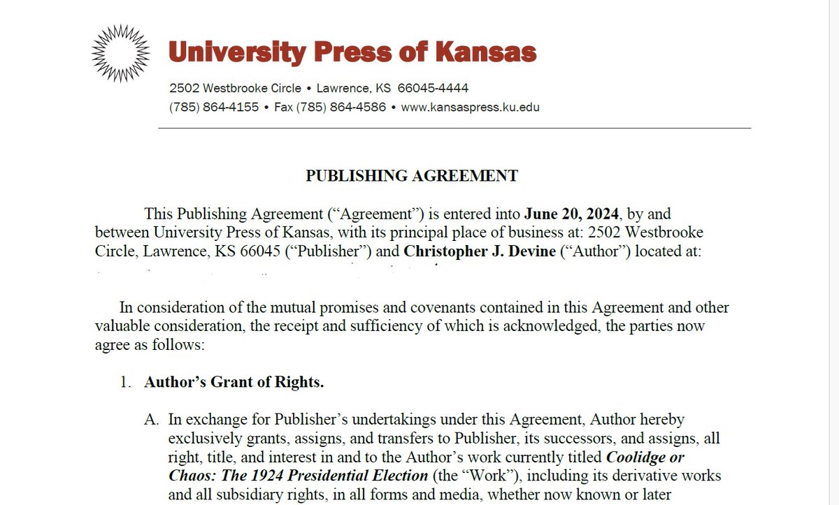 Christopher Devine (@profdevine) on Twitter photo I'm thrilled to announce that I am under contract to write: "Coolidge or Chaos: The 1924 Presidential Election."
This book is for the University Press of Kansas's (<a href="/Kansas_Press/">Univ Press of Kansas</a>) American Presidential Election Series. I am a huuuuuge fan of the series. This is a dream come true. I'm thrilled to announce that I am under contract to write: "Coolidge or Chaos: The 1924 Presidential Election."
This book is for the University Press of Kansas's (<a href="/Kansas_Press/">Univ Press of Kansas</a>) American Presidential Election Series. I am a huuuuuge fan of the series. This is a dream come true.