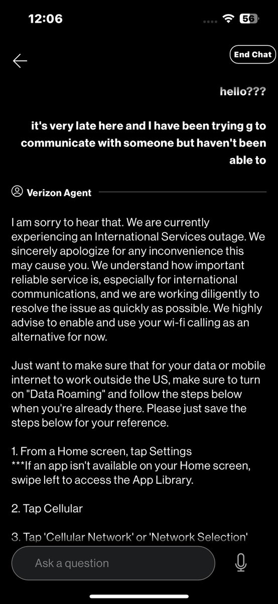 Just found out verizon wireless international service is out worldwide. why do I keep getting text messages that I am being charged?