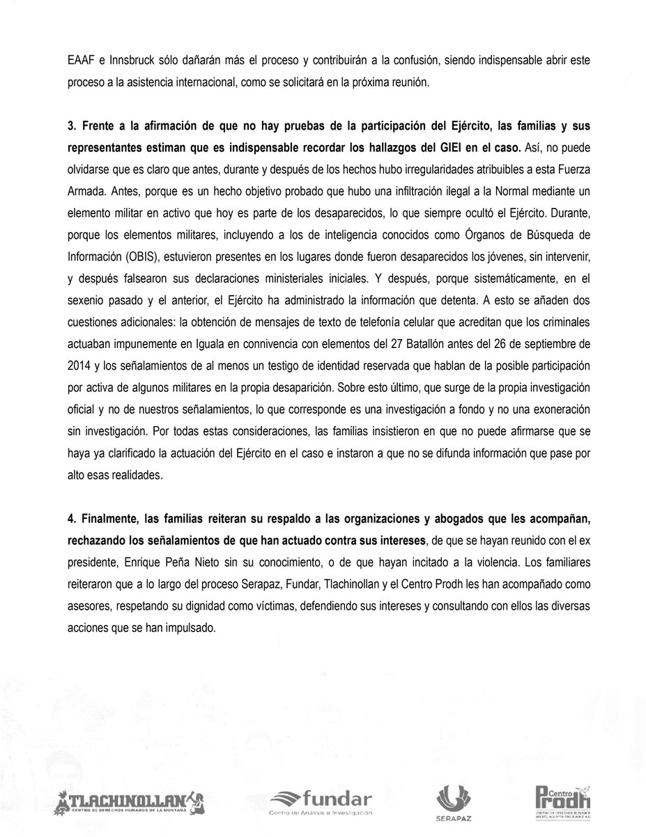 #Comunicado | Familiares de #Ayotzinapa y organizaciones acompañantes precisan información difundida recientemente sobre el caso.

#Video en youtube.com/live/wtNYbYsmQ…

👉 centroprodh.org.mx/2024/06/27/fam…