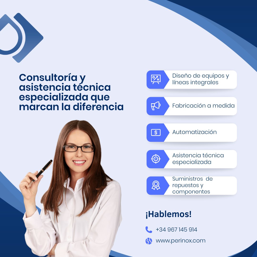 Perinox_'s tweet photo. En Perinox te ofrecemos soluciones a tu medida: consultoría y diseño de equipos, fabricación personalizada para cualquier capacidad, automatización de sistemas, asistencia técnica (presencial o remota) y repuestos de alta calidad. ¡Contáctanos y hablemos! #Innovación #Industria https://t.co/0TZSbxT37N