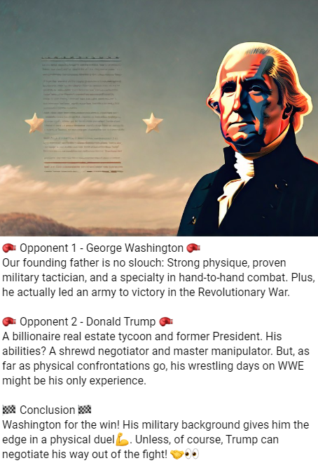 GWashingtonETH's tweet photo. AI hath spoken: Washington surpasses Trump and shall strike four million upon the Fourth of July.

@DoxxedCrypto @based_elnen @EzMoneyGems @goblingems @ANIMEL0VER94

@winoneth $GWASH $TRUMP https://t.co/CijHZ4tPWn