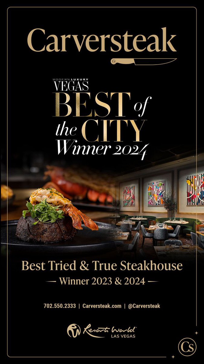 Thank you <a href="/VegasMagazine/">Vegas Magazine</a> for recognizing us as Best Tried &amp; True Steakhouse for 2023 &amp; 2024! 🔪🥩 #SharpenYourAppetite <a href="/ResortsWorldLV/">Resorts World Las Vegas</a>