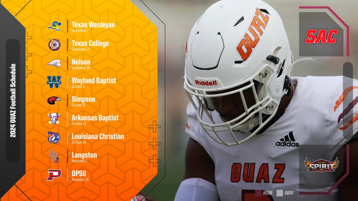 OUAZSpirit's tweet photo. The 2024 @OUAZFootball schedule is here!

This year's slate features eight @Sooner_Athletic contests and five games at Spirit Field with matchups against familiar and new foes.

📰: https://t.co/Lg8wqZAPFz

#WeAreOUAZ https://t.co/FiNihBrnEN