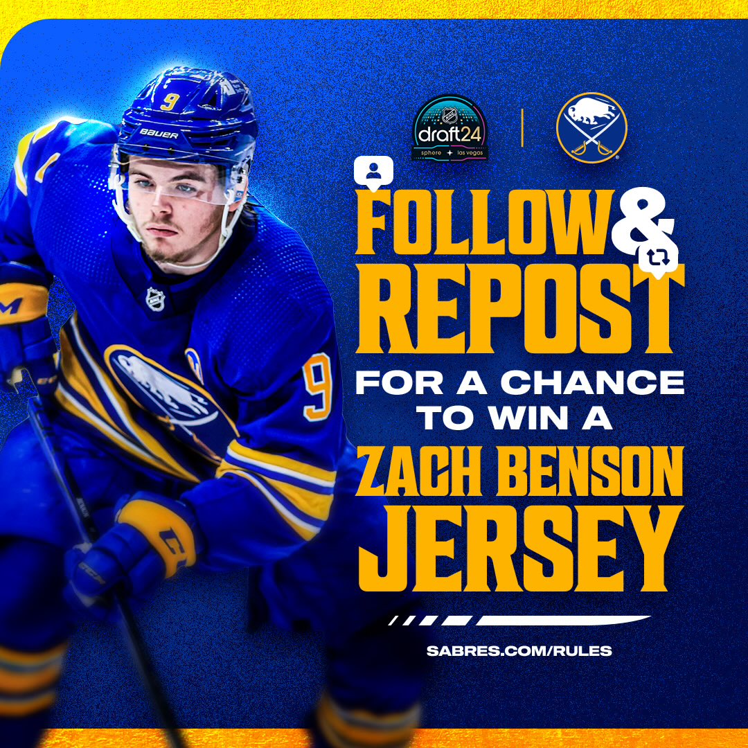 PeteGuelli's tweet image. It’s time to gear up for the #NHLDraft. ⁦Zach Benson official jersey up for grabs! RT or follow for a chance to win.  #LetsGoSabres