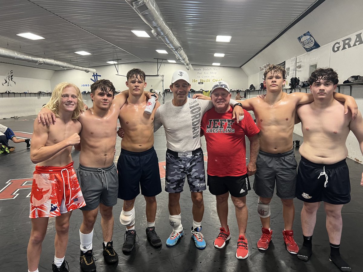 JeffHSWrestling's tweet photo. Jordan State Champ Camp 2024. Training with the best for sure, Coach Jordan. Shoes a gift for Coach Miller from Coach Jordan. #GettingBetterEveryDay. #LiveLifeRight https://t.co/0XUPWLFNLL