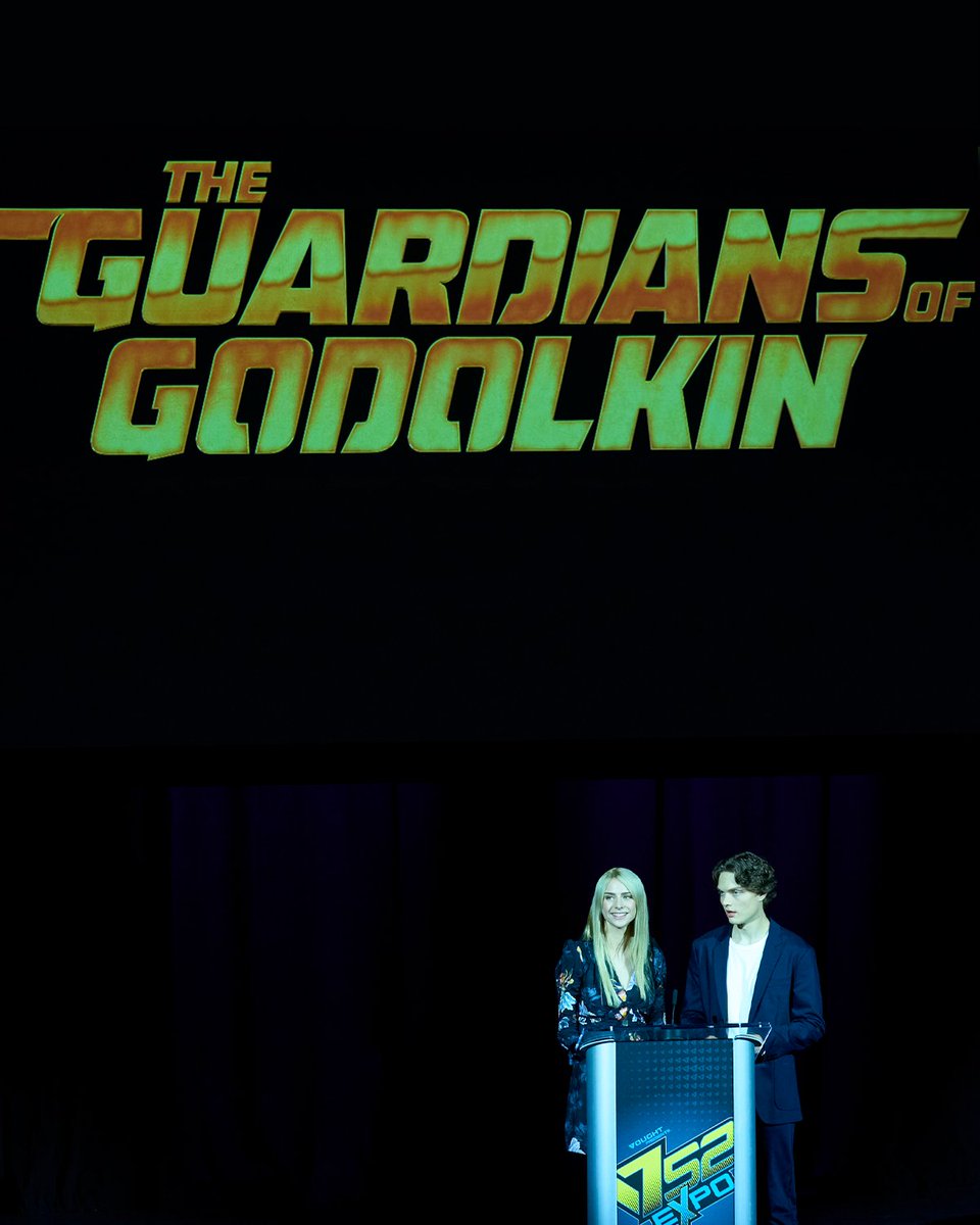 VoughtIntl's tweet photo. Today at #V52, Vought is proud to welcome The Guardians of Godolkin, Cate Dunlap and Sam Riordan. Since they heroically saved the lives of hundreds of students on campus, they’ve been hard at work on their first Vought Studios film, FLIPPED. They even have a new official logo! https://t.co/aWHlzzmODq