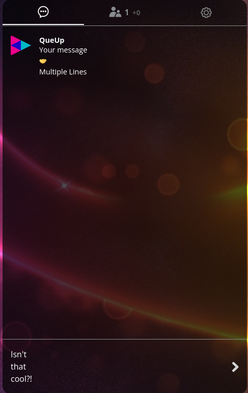 QueUpNet's tweet photo. New update for y'all. Room chat messages now support multiple lines! https://t.co/IhmAxGdthd