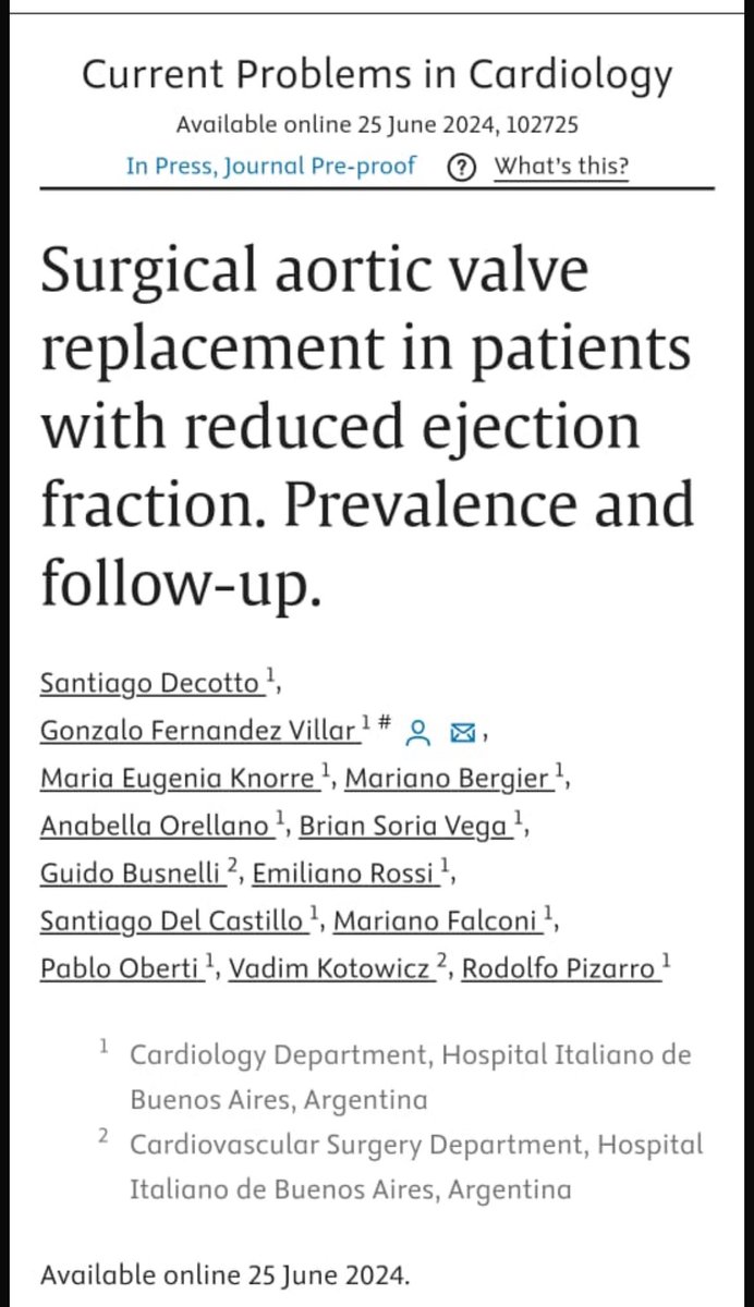 Santiago Decotto, MD (@decottosantiago) on Twitter photo Muy contentos de compartir nuestra nueva publicación en <a href="/CurrProbsCardio/">Current Problems in Cardiology</a>
Gran trabajo de equipo con el empuje de <a href="/gonzafv15/">Gonzalo Fernandez Villar</a>, el gran laburo de <a href="/cardiohiba_resi/">Residencia de Cardiología Hospital Italiano 🇦🇷</a> y el mentoreo de integrantes del <a href="/imedCV/">IMedCV Hospital Italiano</a> y <a href="/ccvhiba/">Cirugía Cardiovascular Hosp. Italiano</a>
pubmed.ncbi.nlm.nih.gov/38925204/ Muy contentos de compartir nuestra nueva publicación en <a href="/CurrProbsCardio/">Current Problems in Cardiology</a>
Gran trabajo de equipo con el empuje de <a href="/gonzafv15/">Gonzalo Fernandez Villar</a>, el gran laburo de <a href="/cardiohiba_resi/">Residencia de Cardiología Hospital Italiano 🇦🇷</a> y el mentoreo de integrantes del <a href="/imedCV/">IMedCV Hospital Italiano</a> y <a href="/ccvhiba/">Cirugía Cardiovascular Hosp. Italiano</a>
pubmed.ncbi.nlm.nih.gov/38925204/