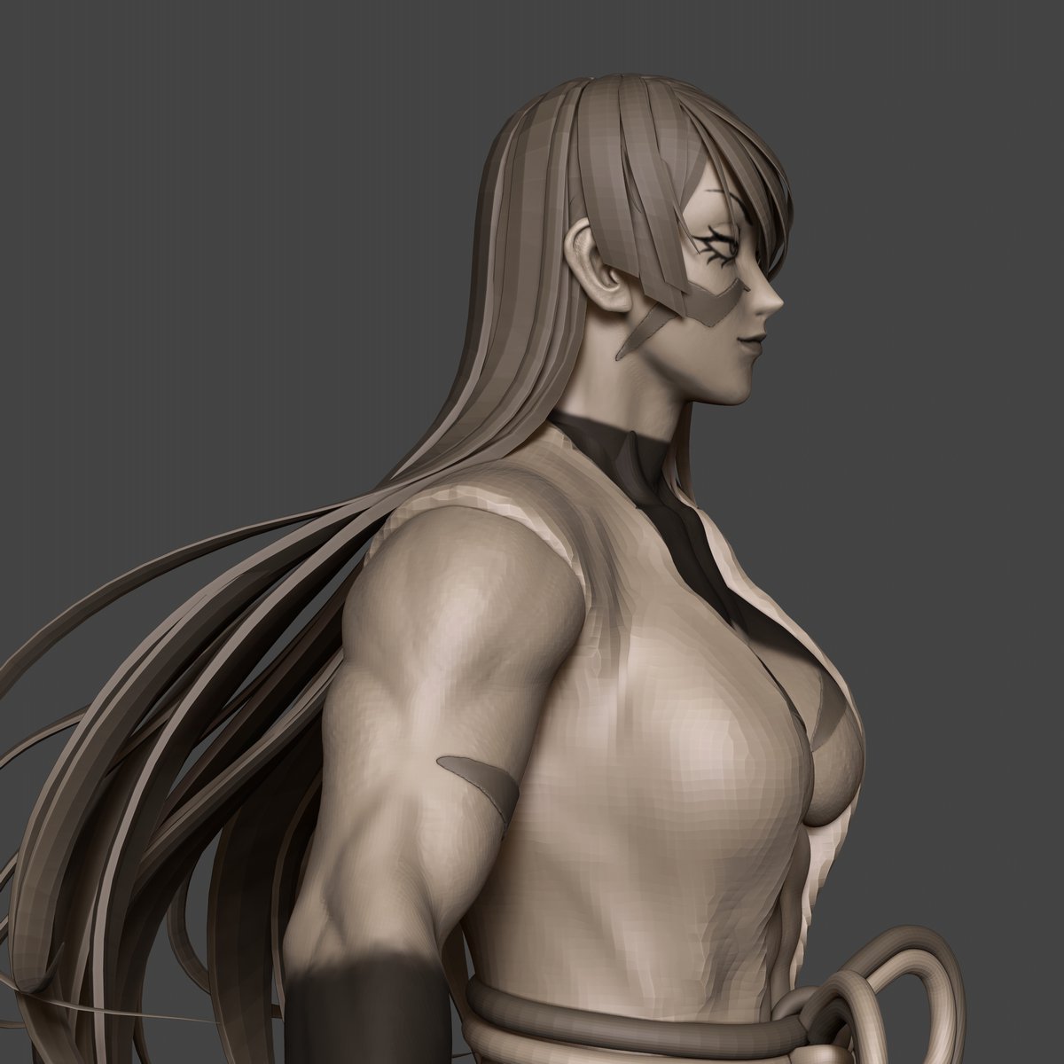 Anime style head I worked on over the past week. Things are finally clicking in my brain to get some results I'm happy with 👁️〰️👁️👍
The character is Kotaro Fuma from the manga Tenkaichi - Nihon Saikyou Bugeisha Ketteisen 💪

#anime #manga #zbrush #3d #fanart #wip