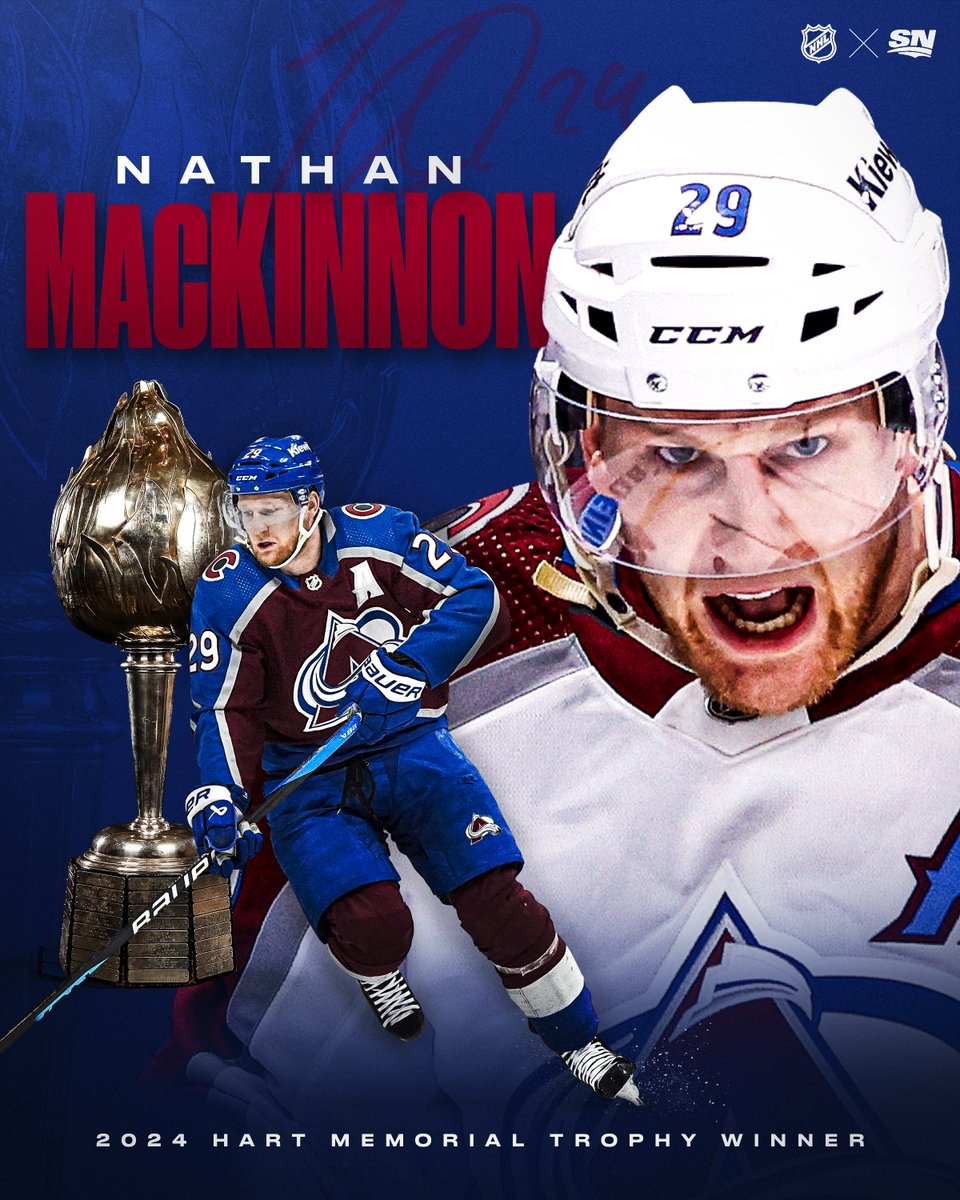 Sportsnet (@sportsnet) on Twitter photo 🏆 NATE THE GREAT 🏆
Nathan MacKinnon is the winner of the 2024 Hart Memorial Trophy.
#NHLAwards | <a href="/Avalanche/">Colorado Avalanche</a> 🏆 NATE THE GREAT 🏆
Nathan MacKinnon is the winner of the 2024 Hart Memorial Trophy.
#NHLAwards | <a href="/Avalanche/">Colorado Avalanche</a>