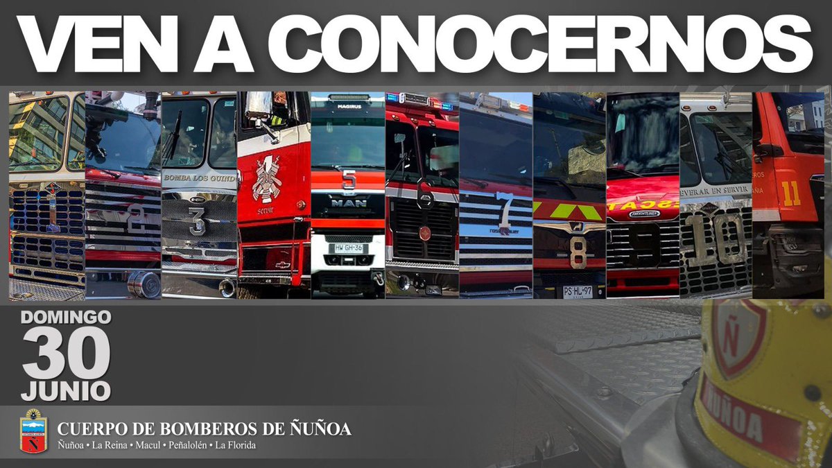 ¡Este domingo es tu oportunidad de conocer de cerca el trabajo de los Bomberos de Ñuñoa! Ven a nuestras puertas abiertas y descubre todo sobre nuestras instalaciones, actividades y equipo. ¡Te esperamos de 10:30 a 15:00 hrs en cada una de nuestras 11 compañías!