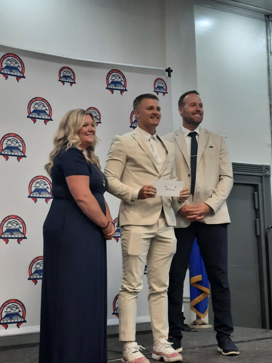 Congratulations to Maddox Pierce of Scranton High School, a 2024 Scheels Scholarship Recipient. Maddox is pictured with NDHSCA President Jamie Zastoupil and Scheels Representative Dan White