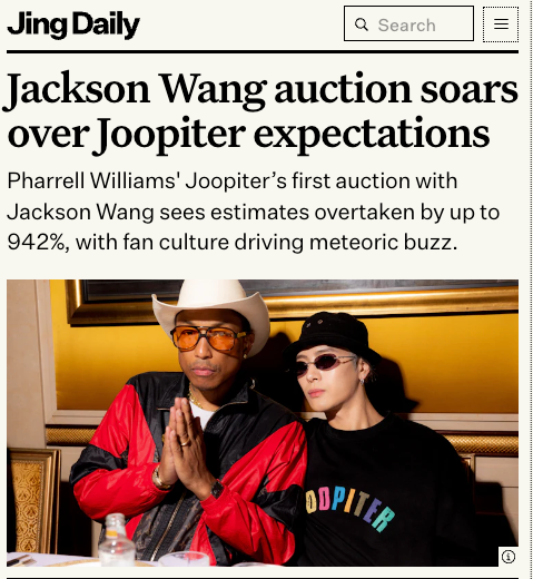 joopiteronline's tweet photo. Jackson Wang auction soars over Joopiter expectations https://t.co/GskopyRKS2 via @jingdaily https://t.co/RVdSNy40Kb
