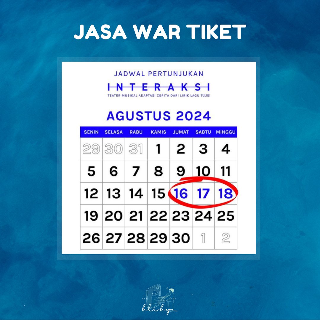 cheesuhstuff's tweet photo. OPEN JASA WAR TIKET – INTERAKSI Teater Musikal Adaptasi Cerita dari Lirik Lagu TULUS

🗓 16-18 Agustus 2024
🎫 Ticketing Pre-Sale BCA 28 Juni 15.00 WIB

DM for more information<3

t. wts jaswar jastip https://t.co/xrvFp7PXoz