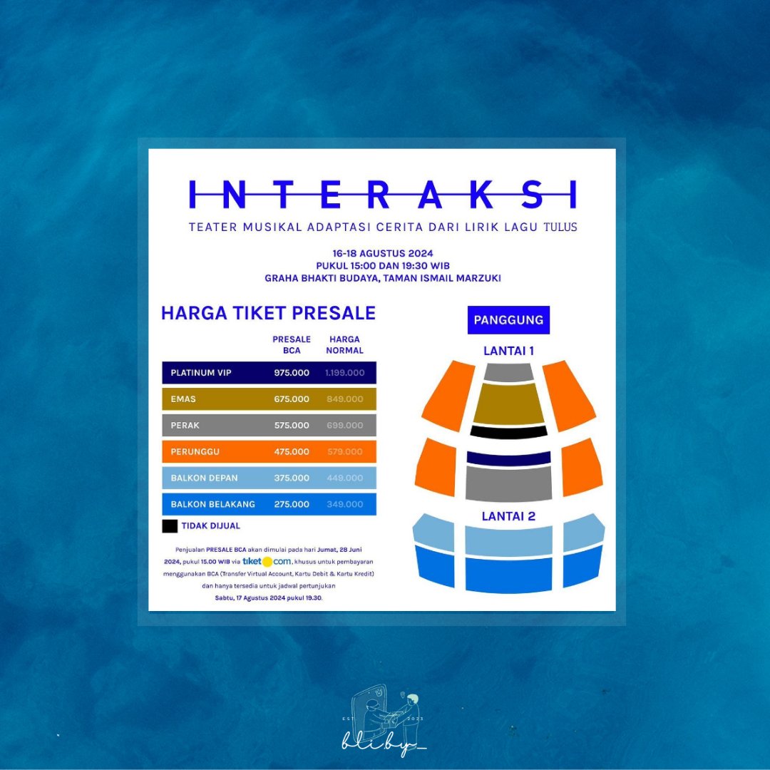 cheesuhstuff's tweet photo. OPEN JASA WAR TIKET – INTERAKSI Teater Musikal Adaptasi Cerita dari Lirik Lagu TULUS

🗓 16-18 Agustus 2024
🎫 Ticketing Pre-Sale BCA 28 Juni 15.00 WIB

DM for more information<3

t. wts jaswar jastip https://t.co/xrvFp7PXoz