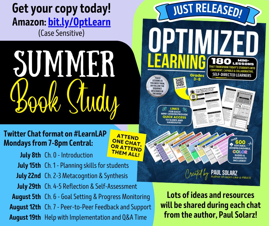 PaulSolarz's tweet image. SUMMER BOOK STUDY!!!

Available on Amazon: bit.ly/OptLearn

#AfricaEd #edchatnz #carolinaEDU #SENexchange #ECET2ARChat #NaikuChat #pretchat #whatisschool #SOBTC #artsed #DENchat #EduReal #IRAchat #MEMSPAchat #TNedchat #edtechmath #gaed #games4ed #glhsedchat #globaledchat