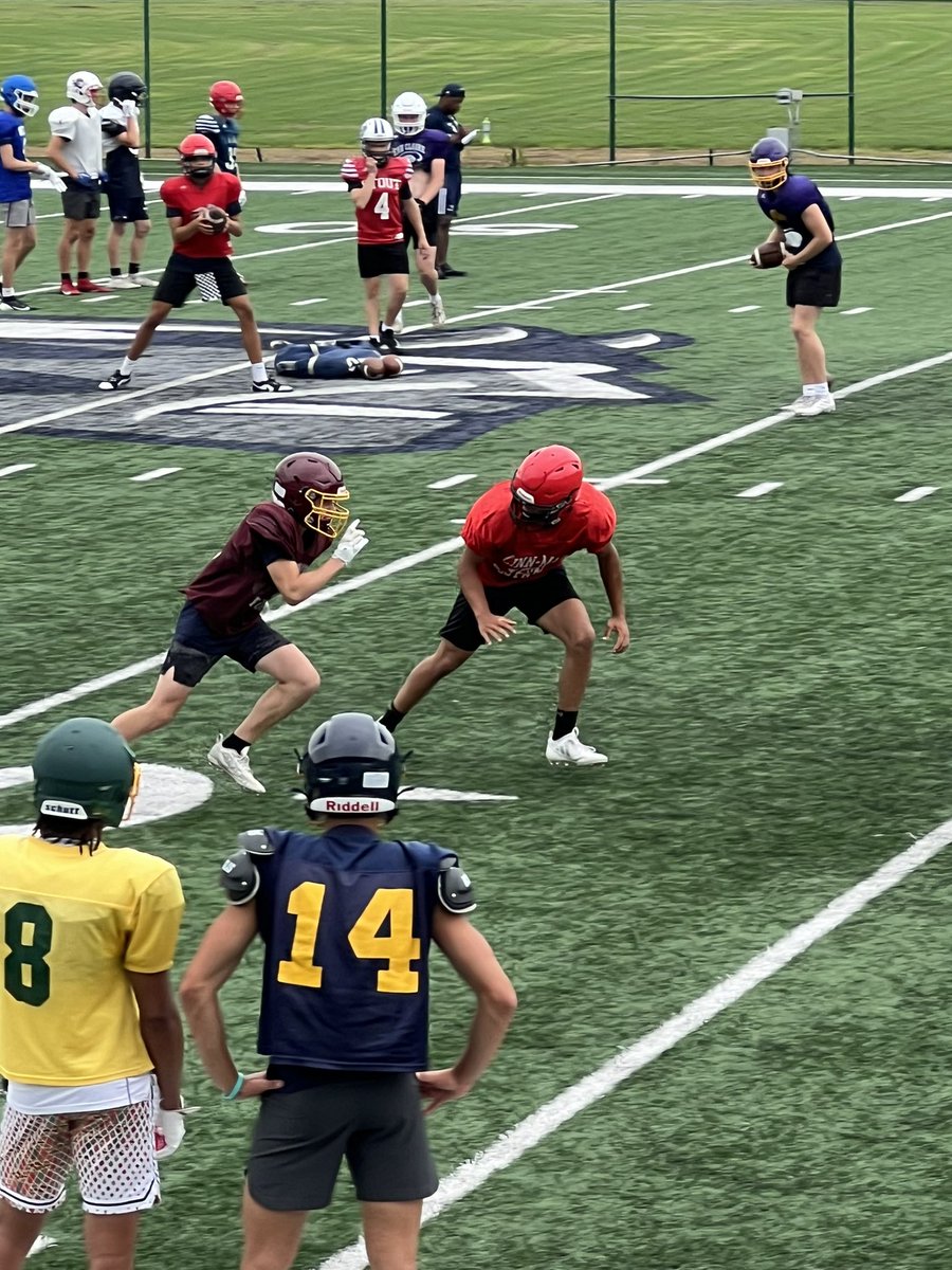 KJGoodman6's tweet photo. The next kiddos turn to start his high school football career ♥️🏈 Carter and teammate Preston putting in some extra work at the @UWStoutFootball camp today!  Way to go boys! #mustangfootball https://t.co/ib6hNlw3r2