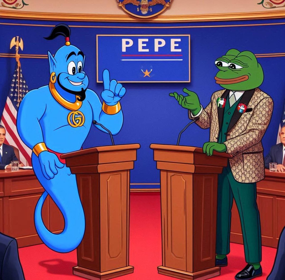 Genie_pepe's tweet photo. #Trump vs #Biden tonight 
If you could ask $GENIE for a wish tonight during the debate what would it be? https://t.co/xDiBJEBScT