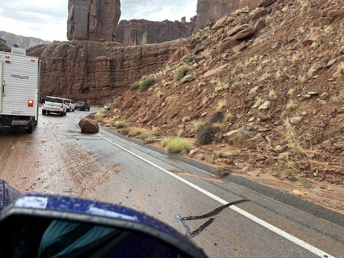 Our first visit to <a href="/ArchesNPS/">Arches National Park</a> was… memorable. So thankful that we only had to drive through the aftermath of these landslides and weren’t caught in them! Hoping tomorrow is better.