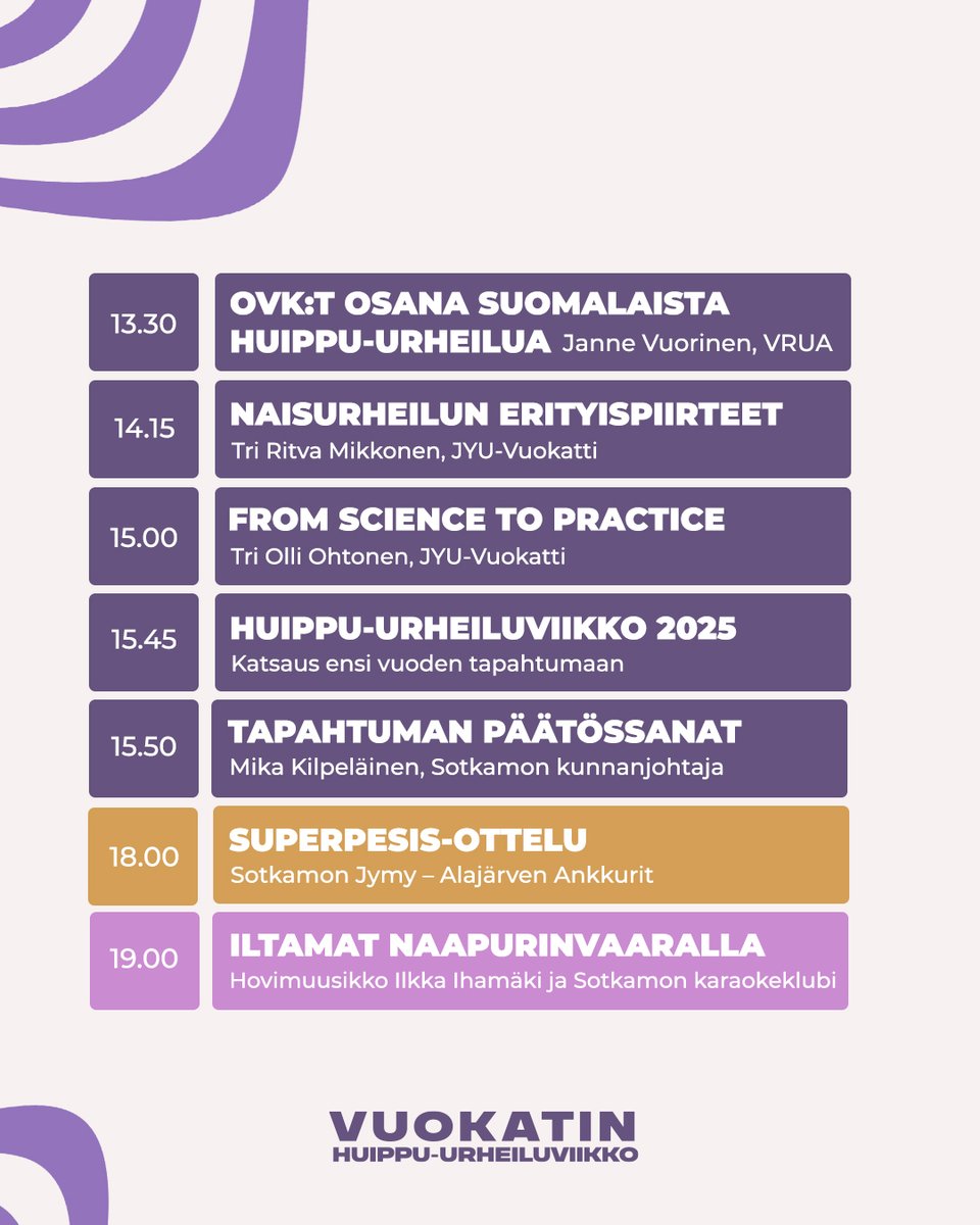 Vuokatin Huippu-urheiluviikon päätöspäivä käyntiin, luvassa jälleen kattava kokonaisuus. Tervetuloa mukaan Vuokatti Areenalle tai Yle Areenan linjoille!  

Yle Areena 📺 areena.yle.fi/1-71111939 

#vuokatinurheiluviikko #urheilu #vuokatti