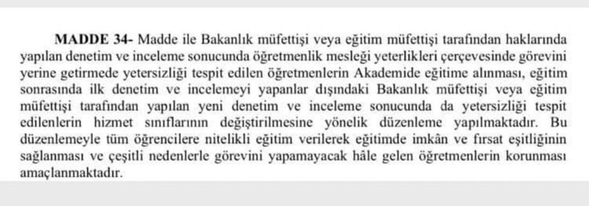 Aşağıdaki ÖMK’nın 34. Maddesi. Bir veli, sizin niteliksiz öğretmen olduğunuzu CİMER’e şikayet ederse, kendinizi milli eğitimde evrak memurluğu yaparken bulabilirsiniz. Yarın çok geç olabilir. Uyan Türkiyem…
