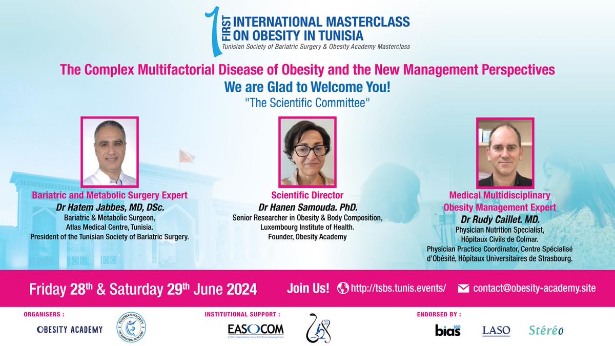 SamoudaHanen's tweet photo. First International Masterclass on Obesity Management in #Tunisia 
It is Now! https://t.co/Q4MOW8tMSt