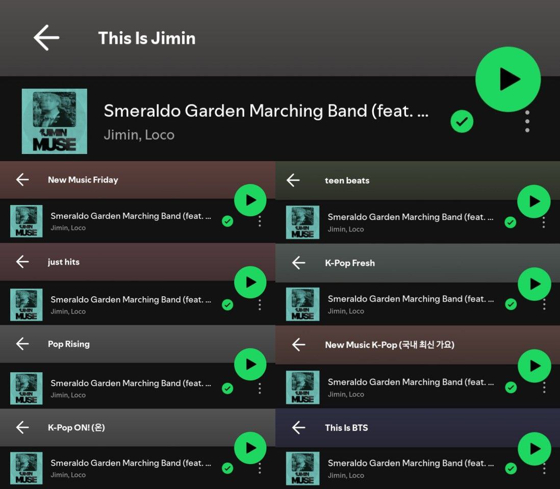 apoyo_ot7's tweet photo. "#Smeraldo_Garden_Marching_Band  (ft. Loco)" de BTS #JIMIN se ha agregado a las siguientes listas de reproducción de Spotify:

🫐 This Is Jimin
🫐 New Music Friday
🫐 just hits
🫐 Pop Rising
🫐 K-Pop ON!
🫐 teen beats
🫐 K-Pop Fresh
🫐 New Music K-Pop
🫐 This Is BTS https://t.co/88KHZz7mKs