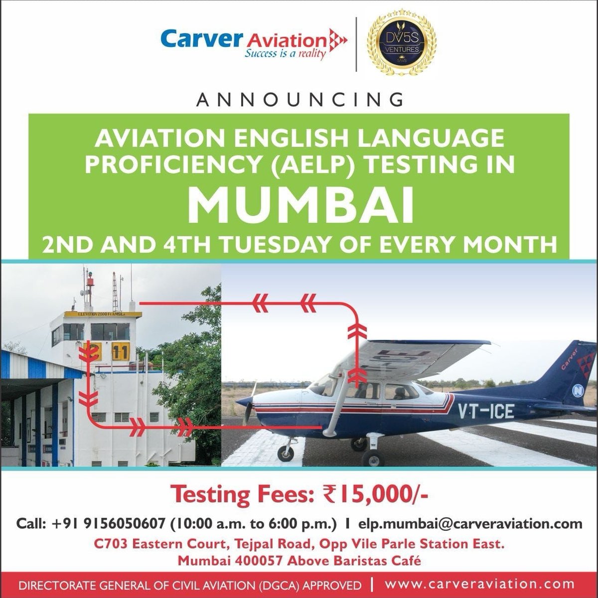 Carveraviation's tweet photo. AELP Testing at our new center in Mumbai.
Testing : 2nd & 4th Tuesday of every month
Book your slot today!
Take the AVIATION ENGLISH PROFICIENCY EXAM and be job-ready!
Call now to know more: 9156050607
#aelptesting #aelp #pilottraining #pilotcourse #englishlanguage https://t.co/G3zoYUnsoD