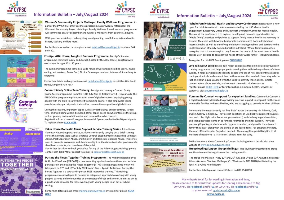 CypscLw's tweet image. Check out the latest Midlands CYPSC Update filled with local &amp;amp; national resources &amp;amp; events including Summer programmes, family wellness workshops, resources for parents for school transitions to primary and post- primary and lots more! 

#CYPSC  

bit.ly/3W0eLWF
