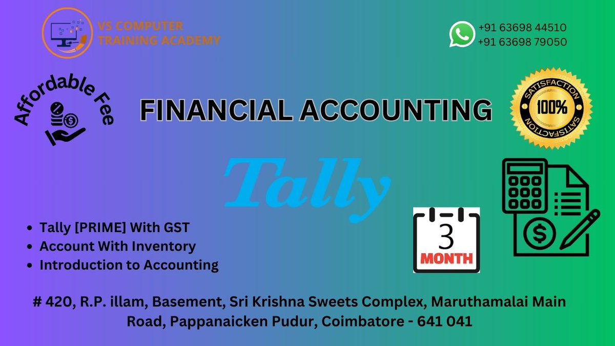 VScomputertring's tweet image. #VStraning
#VStraningcertification
#FinacialAccounting
#Knowingcomputer
#usingspreadsheet
#understandingwordprocessing
#Besttraningcenter
#Besttraningcenterincoimbatore #Computertraningforschoolstudents
#pnpudur
#cbe
#Coimbatore