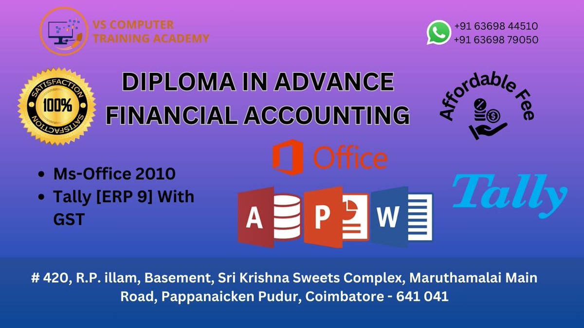 VScomputertring's tweet image. #VStraning
#VStraningcertification
#DiplomaInAdvanceFinancialAccounting
#Knowingcomputer
#usingspreadsheet
#understandingwordprocessing
#Besttraningcenter
#Besttraningcenterincoimbatore #Computertraningforschoolstudents
#pnpudur
#cbe
#Coimbatore