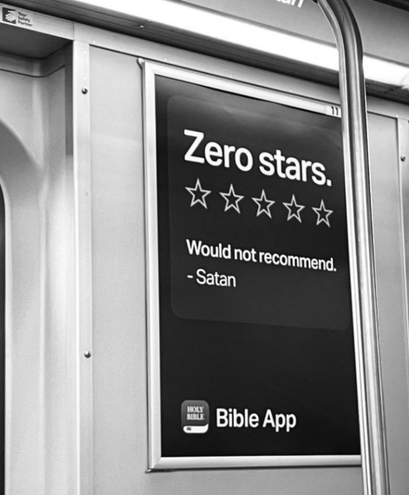 BrandspaceMedia's tweet photo. Marvellous Marketing Campaigns We Love - Bible App

Very clever! An advert by Bible App on the New York Subway.

(Image credit: famouscampaigns Instagram)

#MarvellousMarketing #BibleApp #InnovativeAds #CreativeCampaigns #AdvertisingIdeas https://t.co/RAvAIxUpEu