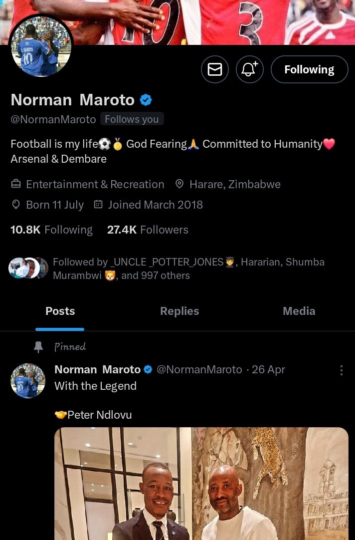 Dark day for Zwitter 🇿🇼💔. Lost a football legend and a follower . 🕊