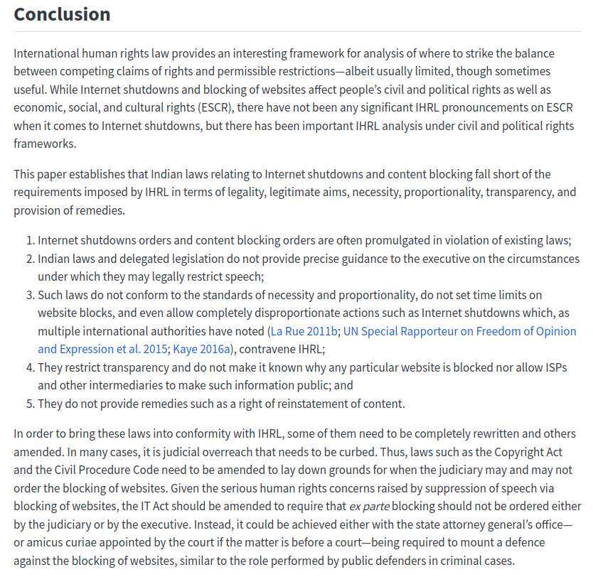 pranesh's tweet image. I've a paper out in @IPPRJournal on content blocking and Internet shutdowns in #India from the perspective of international human rights law.
Comments welcome. Do share widely!
PDF: ippr.in/index.php/ippr…
HTML: pranesh.in/scholarly/arti…
#FoE #censorship #IHRL