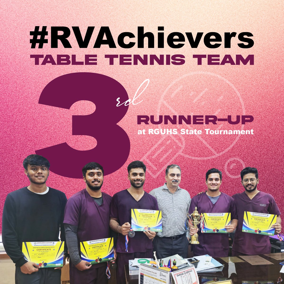 RVPhysiotherapy's tweet photo. We are thrilled to announce that the Table Tennis team from #RVCP secured the 3rd runner-up position at the RGUHS State-Level tournament. Congratulations to our dedicated players for their outstanding performance and sportsmanship.
#TableTennis #Physiotherapy #GoChangeTheWorld https://t.co/HpqjBsevmF