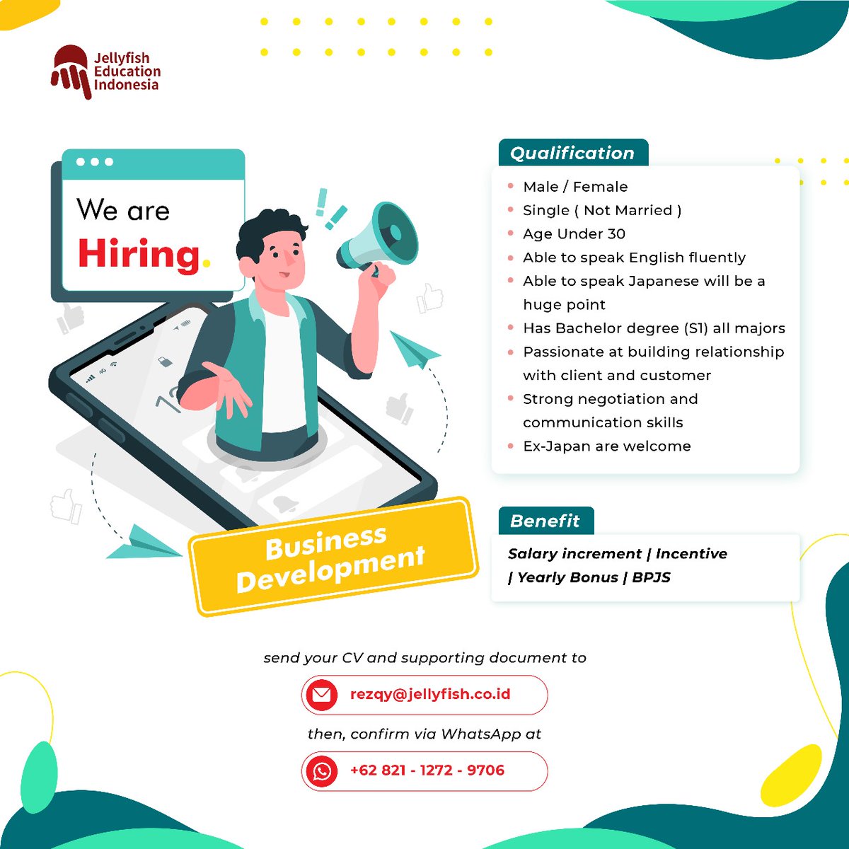 ei_rrma's tweet photo. #lokercot 
loker
Business Development

Lokasi penempatan:
Tangerang (GADING SERPONG) 

@hrdbacot https://t.co/Q8RssLGBle