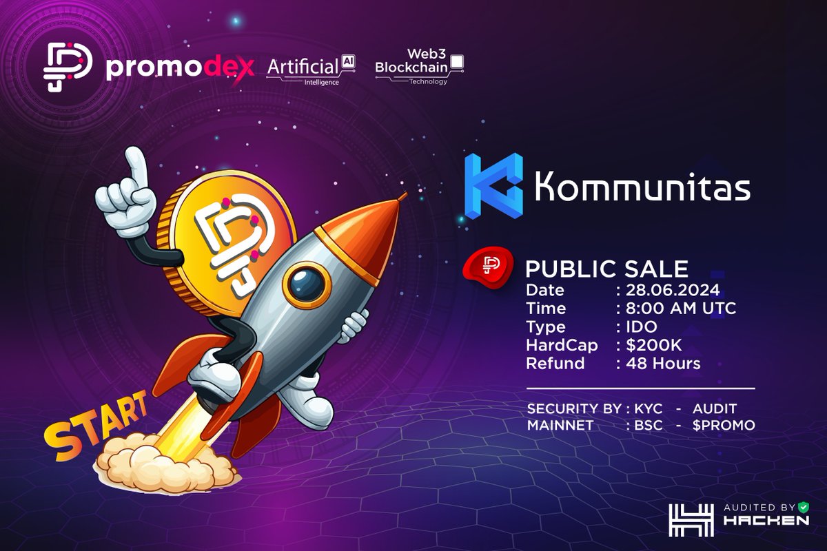 🚨 IDO Time on Kommunitas 🚨

⏰Date: 8 AM UTC, June 28th
📍Place: bit.ly/Promodex-Kommu…
💰Price: $0.025 (listing 0.03)
📩Vesting: 10% TGE + 10% Monthly

   Join &amp; Buy Now !
$PROMO #Promodex @Kommunitas1