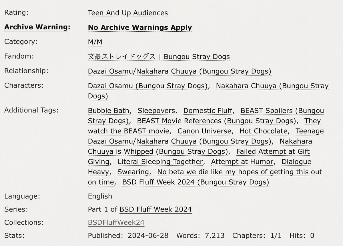LamentWarbAo3's tweet photo. Under Lock and Key
—Teen and Up Audiences
—Soukoku
—Fluff
—7.2k Words
—Written for Day One Prompts ‘Sleepover’ and ‘Bubble bath’
#BSDFluffWeek24
https://t.co/Syi0mhT92W https://t.co/ledqj1avD8