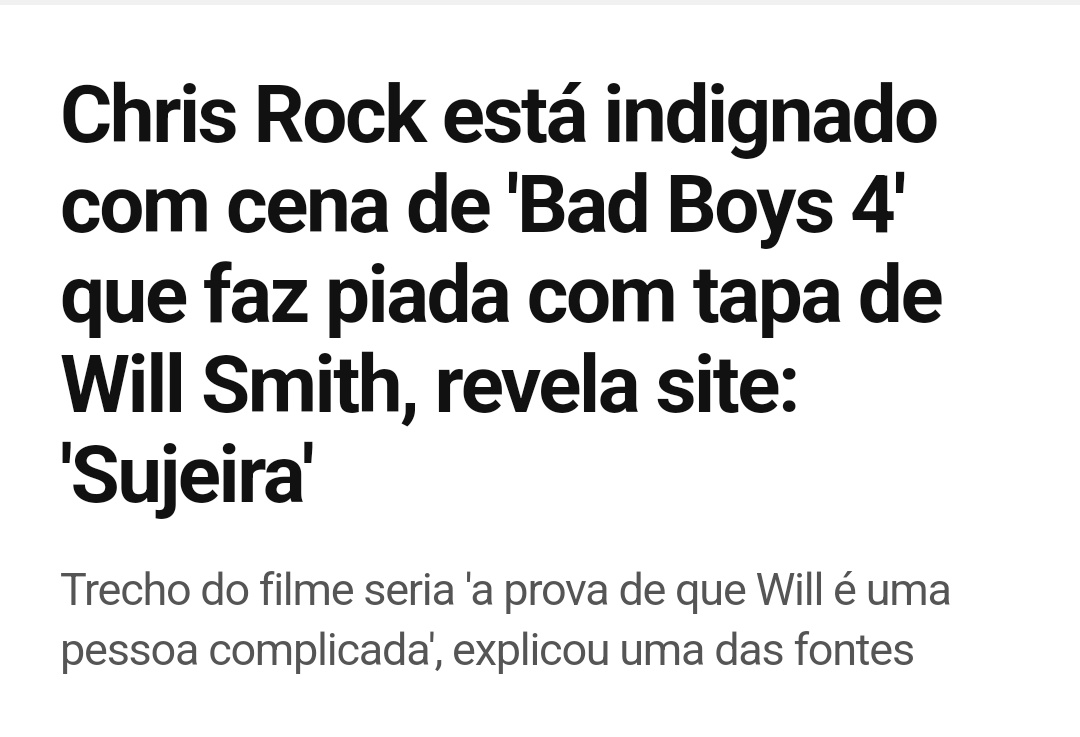 Eu fui uma das pessoas que defenderam o Chris Rock quando ele fez aquela piada sobre a mulher do Will Smith e riu demais no stundup dele falando sobre isso, mas só o Chris pode fazer piada com o que aconteceu e Will não? Aproveita e faz outro especial invés de ficar putinho.