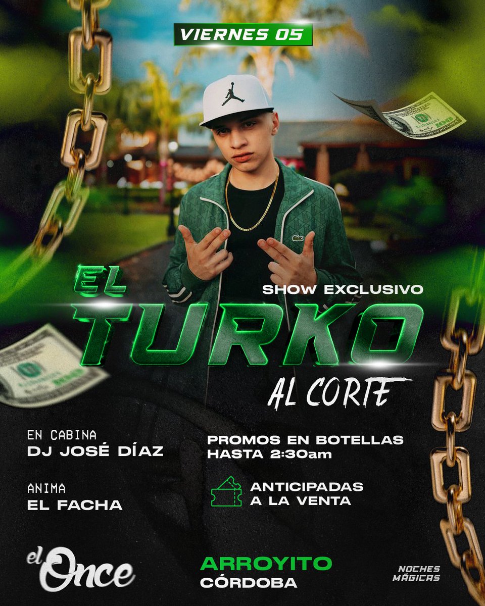 Viernes 5 de julio

Show en vivo👇
#ElTurko al corte!🔥

En cabina deejay <a href="/JosediazOkk/">José Diaz</a> 🎧
Anima #FranPacheco 🎤

Anticipadas a la venta!🎟

#elonce #nochesmagicas