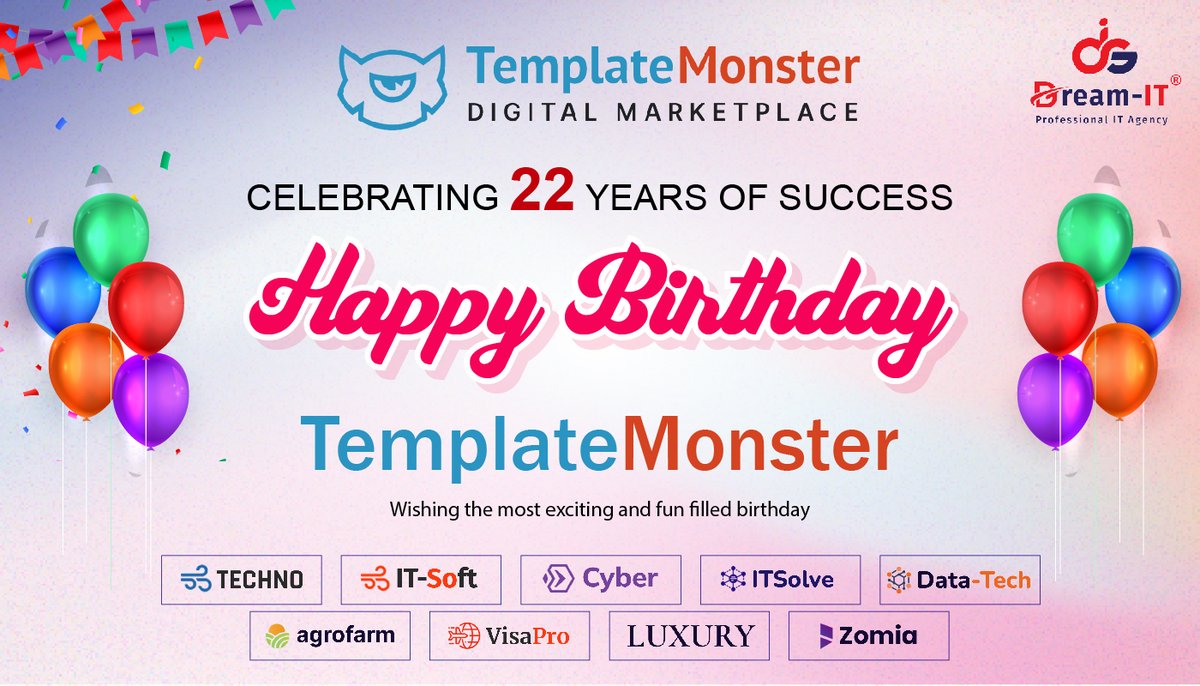 Happy Birthday TemplateMonster.com 

#TMBday22 #happybirthday #TMBday22 #birthdaycelebration #birthdaybanner #dreamit
