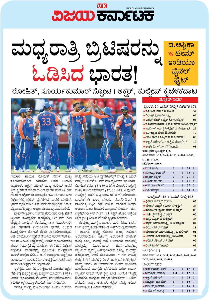 ಮಧ್ಯರಾತ್ರಿ ಇಂಗ್ಲೆಂಡ್ ತಂಡವನ್ನು ಬಗ್ಗುಬಡಿದು ಟಿ 20
ವಿಶ್ವಕಪ್ ಕ್ರಿಕೆಟಿನ ಫೈನಲ್ ಪ್ರವೇಶಿಸದ ಭಾರತ...
<a href="/Vijaykarnataka/">vijaykarnataka</a>
<a href="/Sudarshanvk2/">Sudarshan Channangihalli</a>
<a href="/ManjunathaK67/">manjunatha k</a> 
<a href="/HarshaSulya/">Harshavardhan</a>
<a href="/kolgarkeerthi/">Keerthi Kolgar</a> 
<a href="/RajeevaVK/">Rajeeva C J</a>