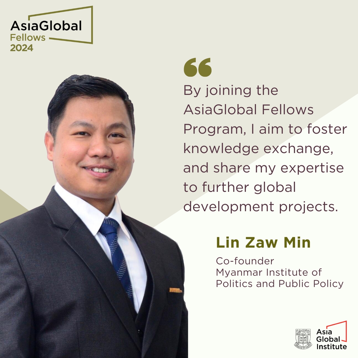 AsiaGInstitute's tweet photo. Nineteen outstanding individuals from 18 countries have been selected to participate in this year’s #AsiaGlobalFellows program. They will embark on a 13-week journey of understanding #Asianperspectives first hand. 

AsiaGlobal Fellow 2024,
Lin Zaw Min - https://t.co/Rvb7NoKODP https://t.co/1FNLQnFKB0
